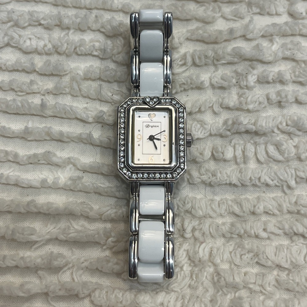 BRIGHTON ENCINO Crystal Silver Bracelet‎ WHITE WATCH  Preloved Needs Battery
